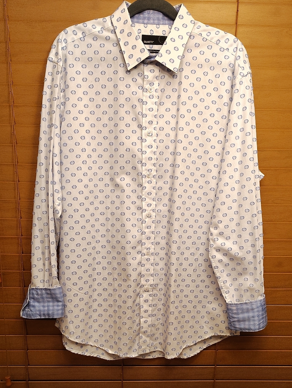 Quieti brand,Men's White Dress Shirt with Blue Micro-Print